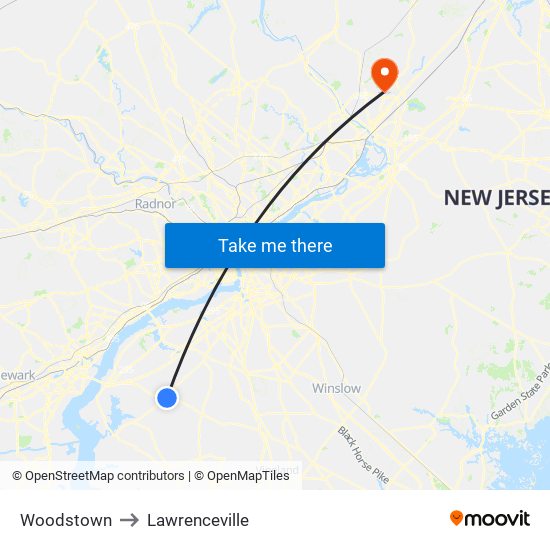 Woodstown to Lawrenceville map
