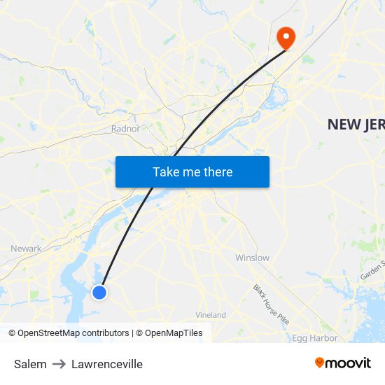 Salem to Lawrenceville map