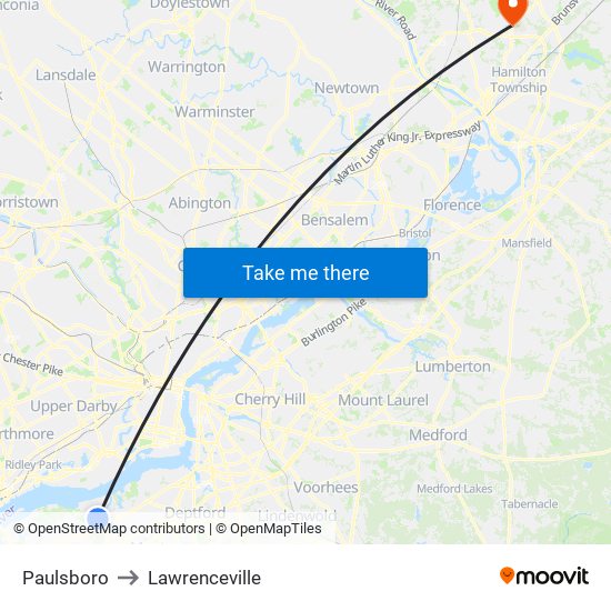 Paulsboro to Lawrenceville map