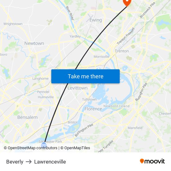 Beverly to Lawrenceville map