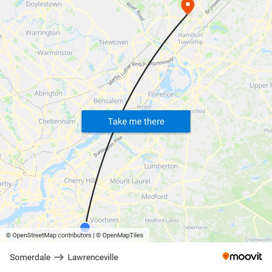 Somerdale to Lawrenceville map