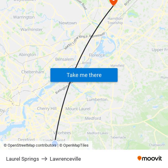 Laurel Springs to Lawrenceville map