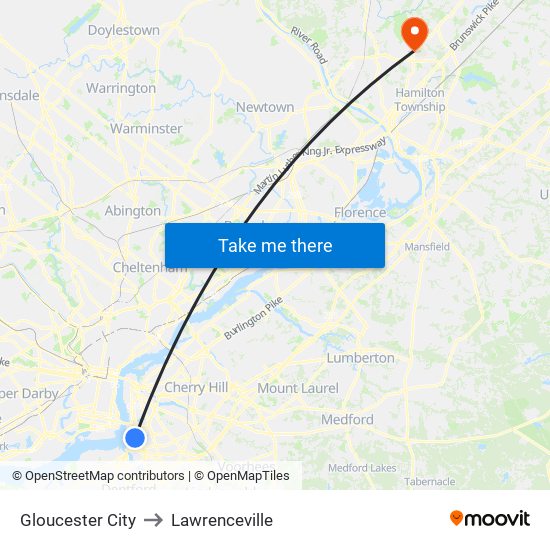 Gloucester City to Lawrenceville map