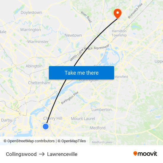 Collingswood to Lawrenceville map