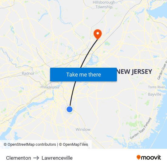 Clementon to Lawrenceville map