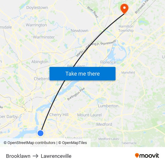Brooklawn to Lawrenceville map