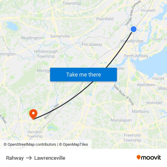 Rahway to Lawrenceville map