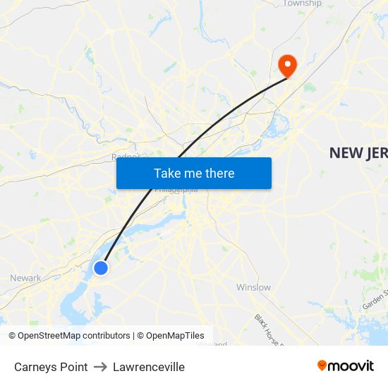 Carneys Point to Lawrenceville map