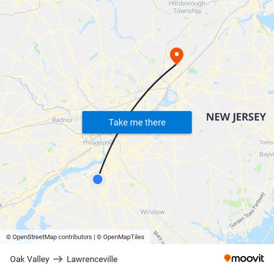 Oak Valley to Lawrenceville map