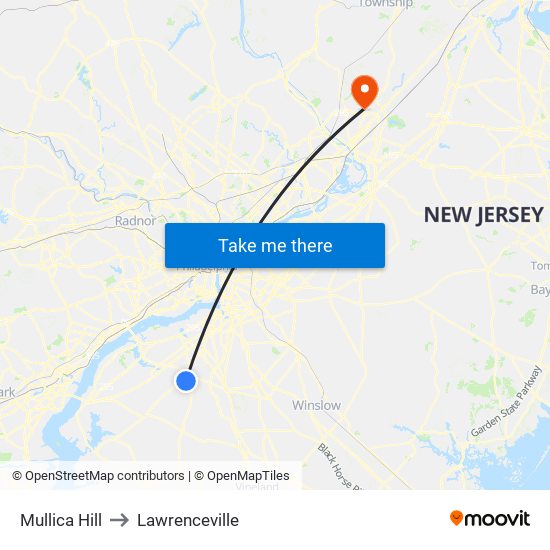 Mullica Hill to Lawrenceville map