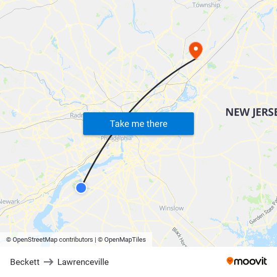 Beckett to Lawrenceville map