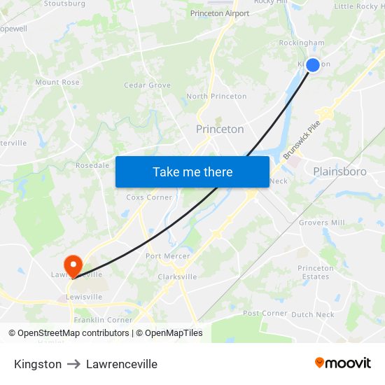 Kingston to Lawrenceville map