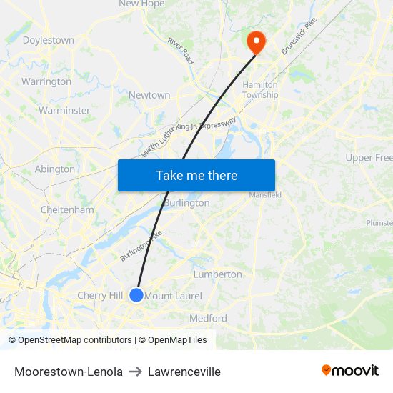Moorestown-Lenola to Lawrenceville map