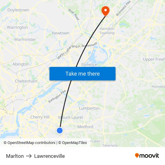 Marlton to Lawrenceville map