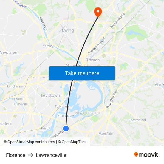 Florence to Lawrenceville map