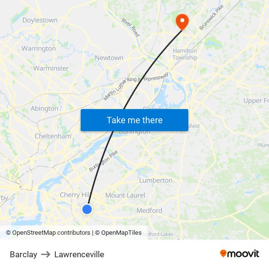 Barclay to Lawrenceville map
