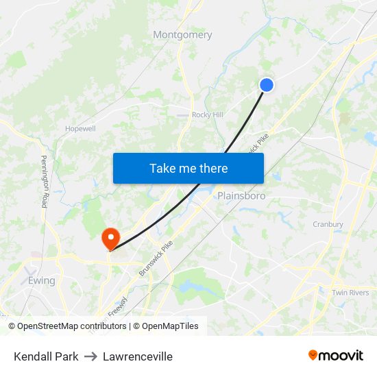 Kendall Park to Lawrenceville map