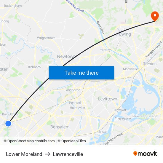 Lower Moreland to Lawrenceville map