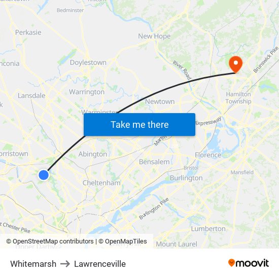 Whitemarsh to Lawrenceville map