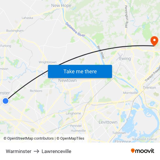 Warminster to Lawrenceville map