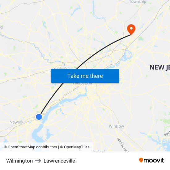 Wilmington to Lawrenceville map
