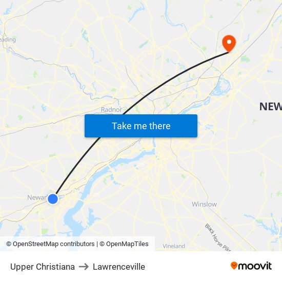 Upper Christiana to Lawrenceville map