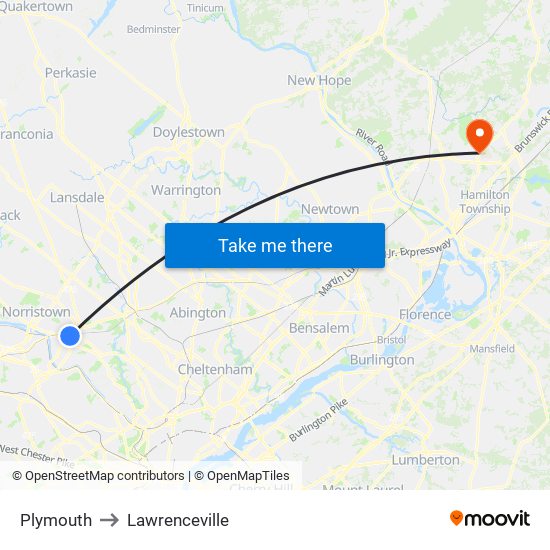 Plymouth to Lawrenceville map
