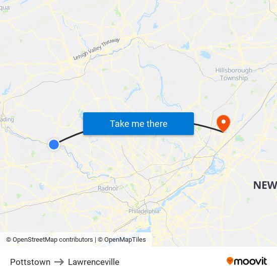 Pottstown to Lawrenceville map