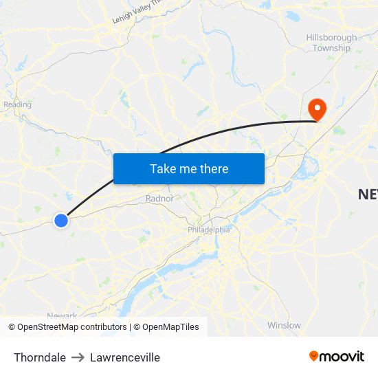 Thorndale to Lawrenceville map