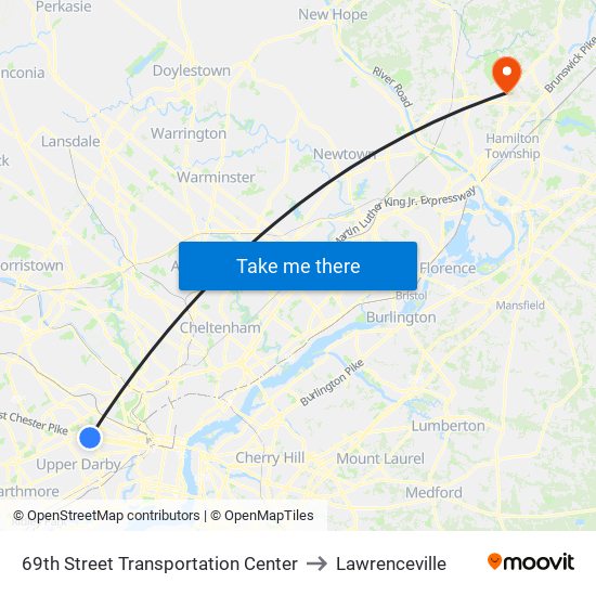 69th Street Transportation Center to Lawrenceville map