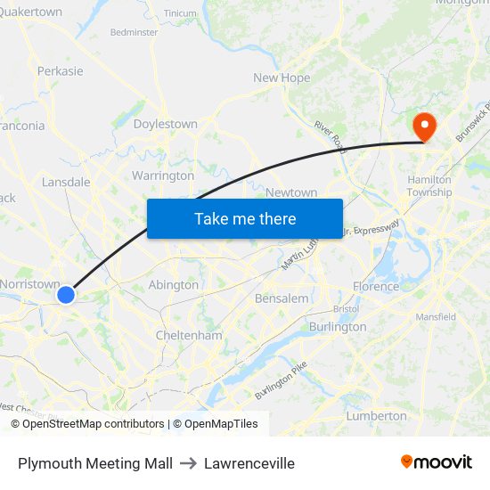 Plymouth Meeting Mall to Lawrenceville map