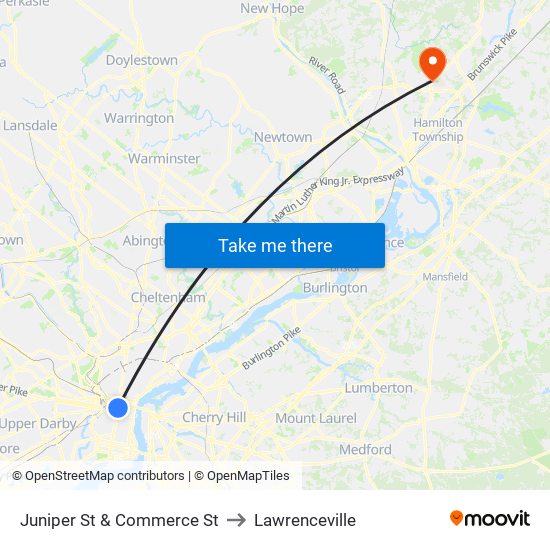 Juniper St & Commerce St to Lawrenceville map