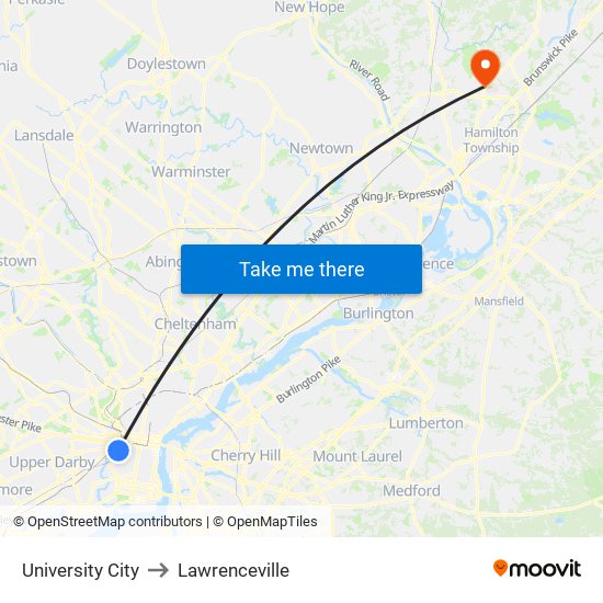 University City to Lawrenceville map
