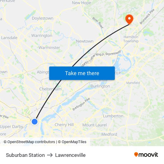 Suburban Station to Lawrenceville map