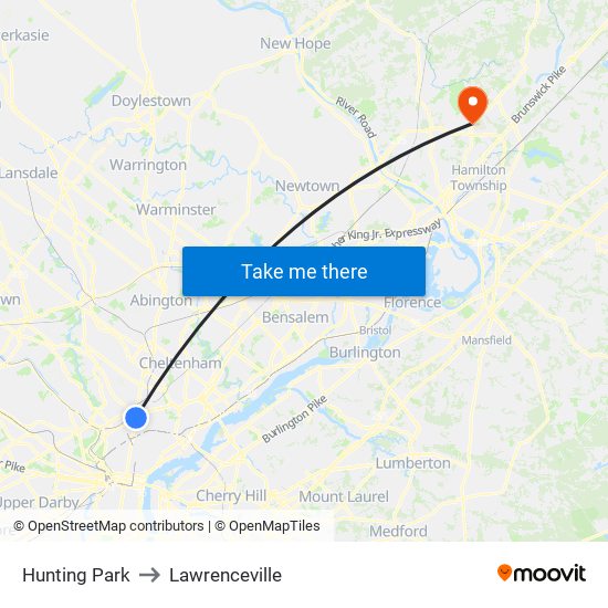 Hunting Park to Lawrenceville map