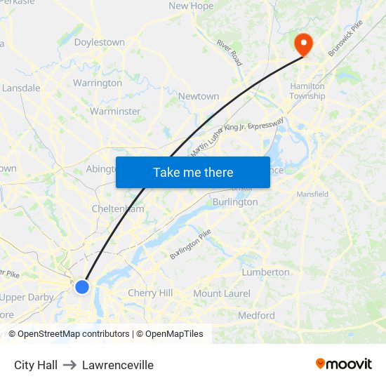 City Hall to Lawrenceville map