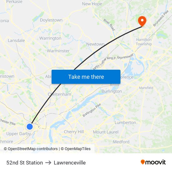 52nd St Station to Lawrenceville map