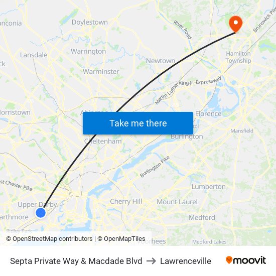 Septa Private Way & Macdade Blvd to Lawrenceville map