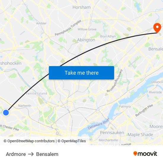 Ardmore to Bensalem map