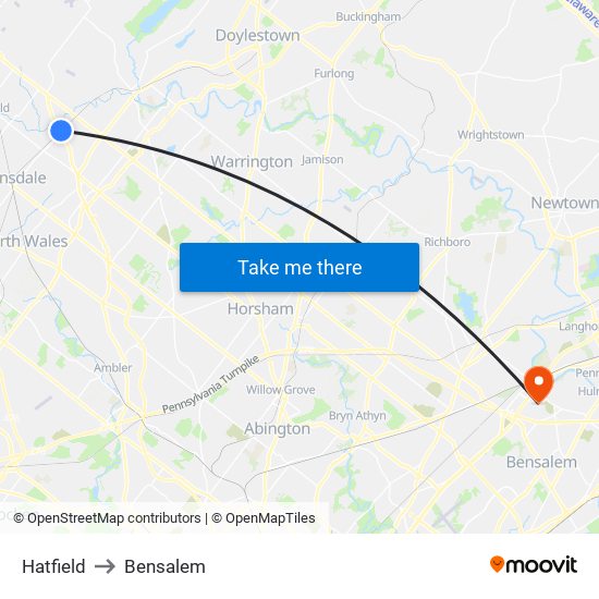 Hatfield to Bensalem map