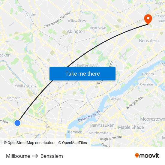 Millbourne to Bensalem map