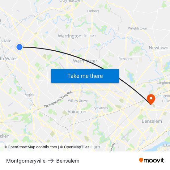 Montgomeryville to Bensalem map