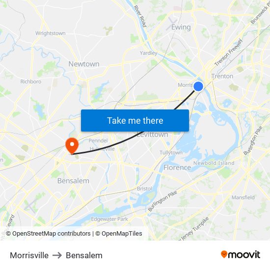 Morrisville to Bensalem map