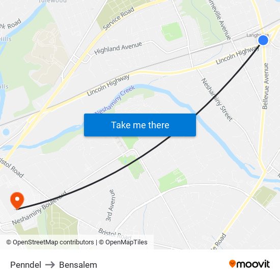 Penndel to Bensalem map