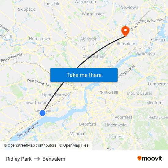 Ridley Park to Bensalem map