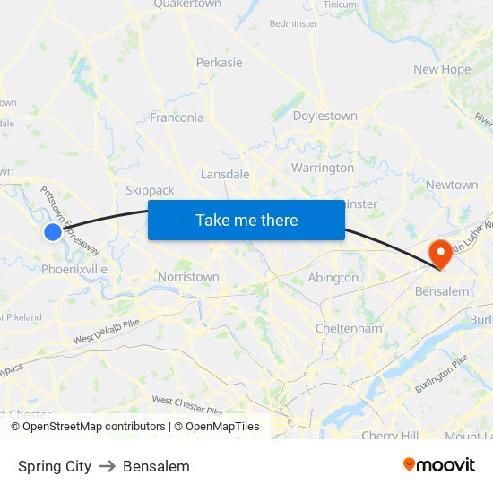 Spring City to Bensalem map