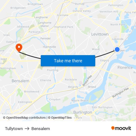 Tullytown to Bensalem map