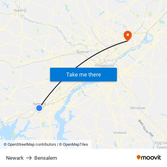 Newark to Bensalem map
