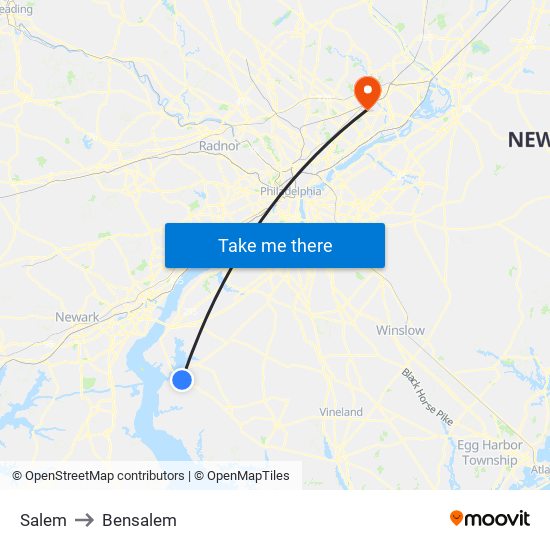 Salem to Bensalem map