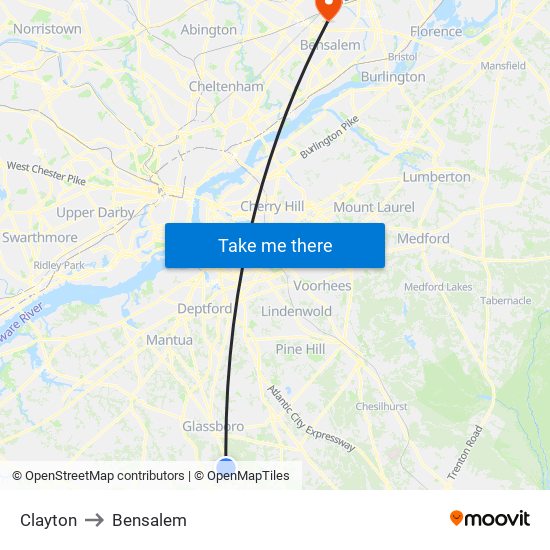 Clayton to Bensalem map
